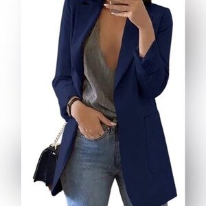 Casual corner, dark navy blue, three button lined blazer, size 10